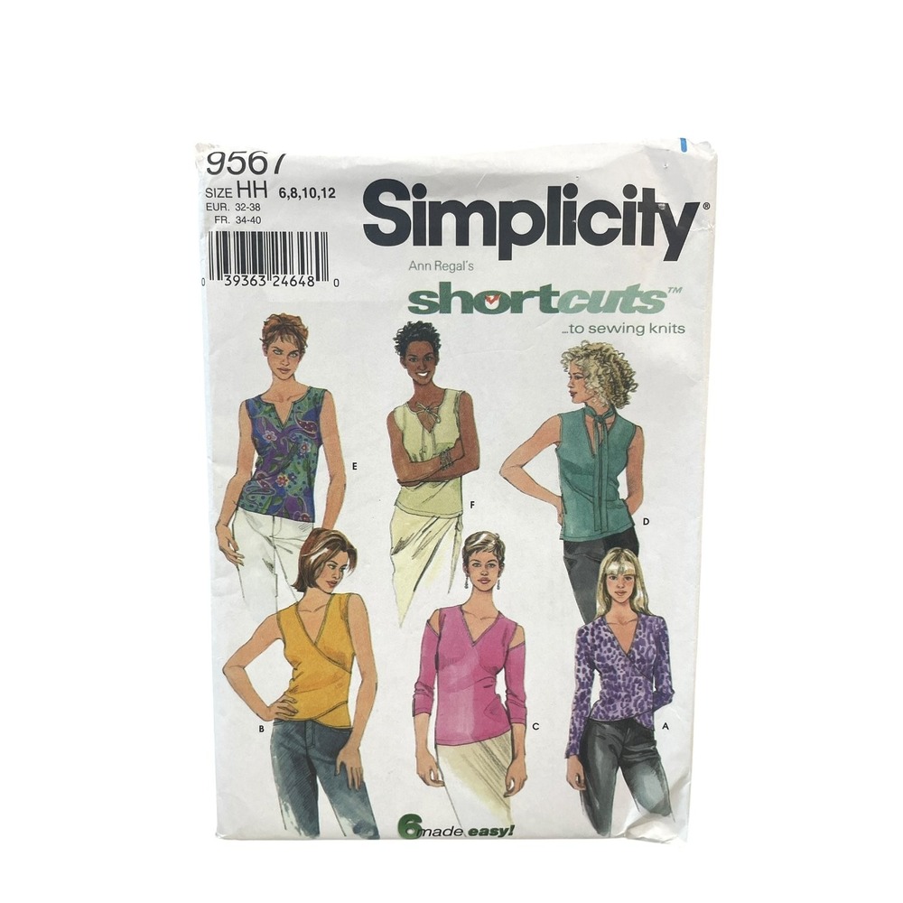 Simplicity 9567 Sewing Pattern Misses Size 6-12 Knit Tops V-Neck Wrap 2000s